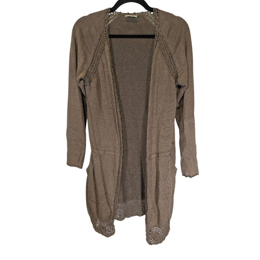 Wrap London Cardigan Size Linen Cotton Open-front Long Sleeve Brown Women's Size